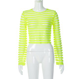 Sexy Silk Stitch Knitted Shirt Exposed Umbilical Long Sleeve Woolen Bright Color Top