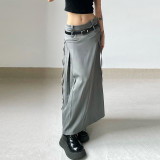 Double waist head with belt Slim mid length skirt High temperature shape setting splicing pleated tooling skirt