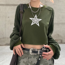 Star Print Contrast Woolen Raglan Sleeve Sweatshirt Hot Girl Simple Warm Fall Top Star Print Contrast Woolen Raglan Sleeve Sweatshirt Hot Girl Simple Warm Fall Top