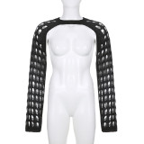 Woolen hole super short blouse, slim, versatile, hot girls wear sunscreen tops