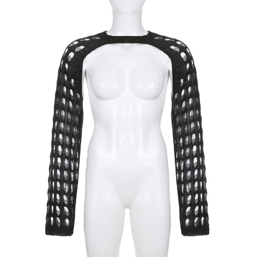 Woolen hole super short blouse, slim, versatile, hot girls wear sunscreen tops