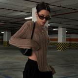 Irregular side split woolen blouse Women's fashion trend personality Versatile hole long sleeve top