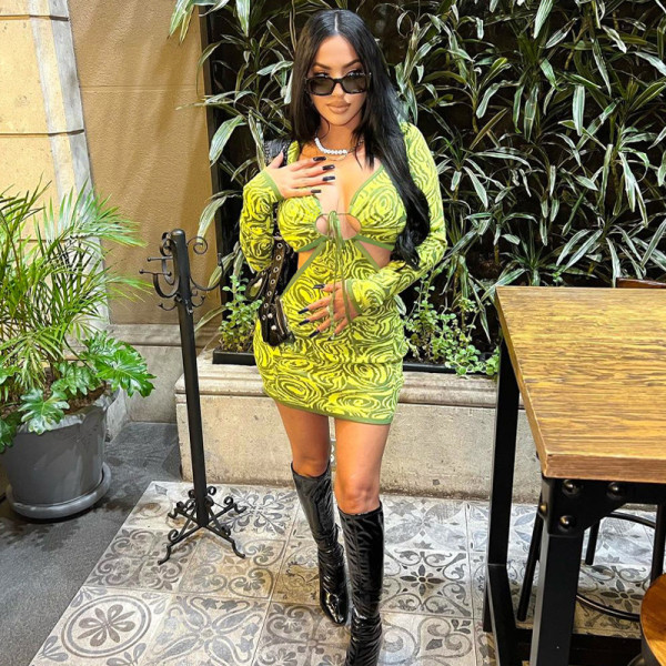Striped sexy lace up cut out hip wrap dress