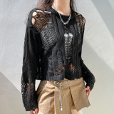 Sexy hole cut out wool blouse Women's pure sexy personality loose outer wool blouse