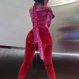 Lace up bib off shoulder long sleeve slim fitting jumpsuit