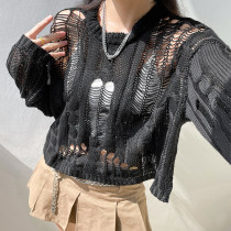 Sexy hole cut out wool blouse Women's pure sexy personality loose outer wool blouse Sexy hole cut out wool blouse Women's pure sexy personality loose outer wool blouse
