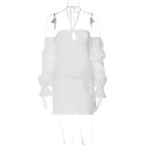 Bubble Sleeves Sexy Off Shoulder Tied Neck Open Back Dress