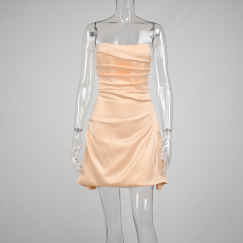 Women's sexy sardine bone pleated strapless skirt
