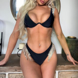 Tassel diamond chain sling bikini swimsuit two-piece suit