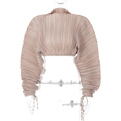 Fashion casual loose short open navel long sleeve top