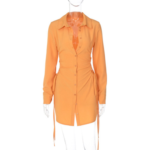 Sexy cardigan side cut lace up long sleeve slim dress
