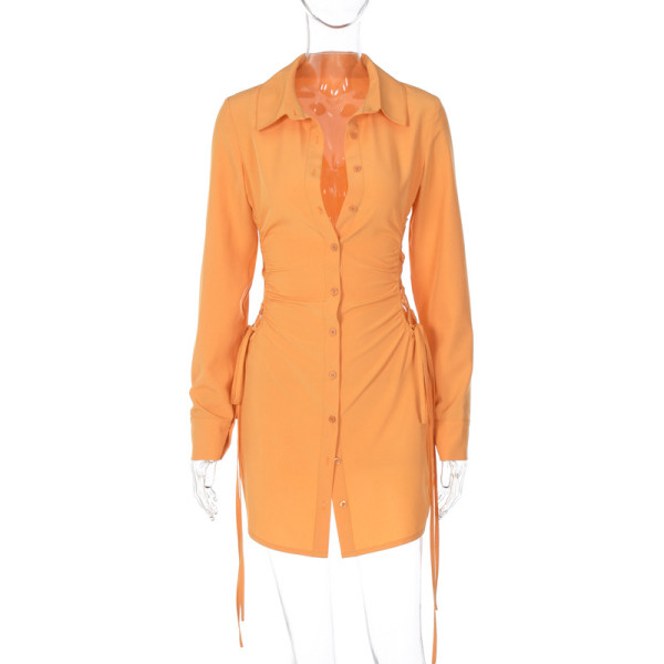 Sexy cardigan side cut lace up long sleeve slim dress