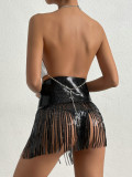 Sexy nightclub backless bright diamond sling suit