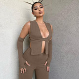 Fashion sexy cardigan top slim pants suit