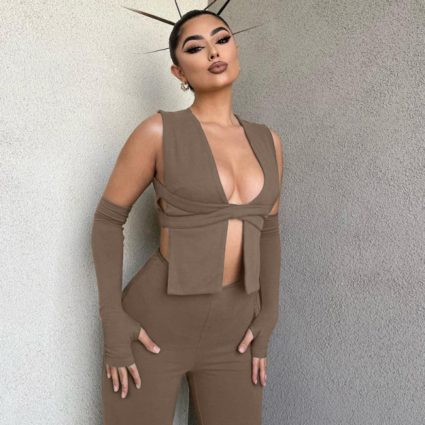 Fashion sexy cardigan top slim pants suit