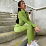 Fashion casual zipper long sleeve top slim yoga pants suit