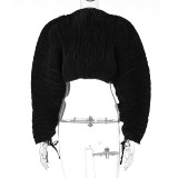 Fashion casual loose short open navel long sleeve top