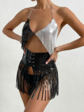 Sexy nightclub backless bright diamond sling suit