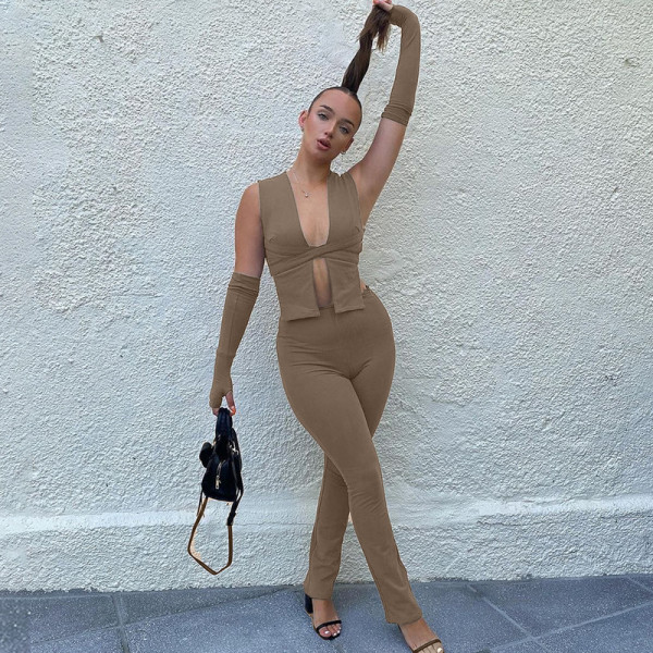 Fashion sexy cardigan top slim pants suit