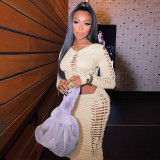 Fashion sexy hollow long sleeve top slim skirt suit