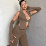 Fashion sexy cardigan top slim pants suit