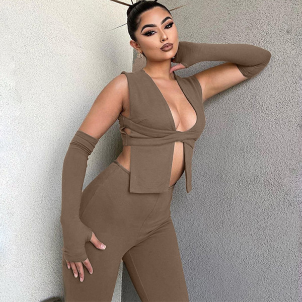 Fashion sexy cardigan top slim pants suit