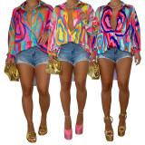 Fashion printed front short back long reflective shirt dress