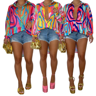 Fashion printed front short back long reflective shirt dress