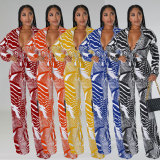 Printed strap two-piece trousers nightclub suit