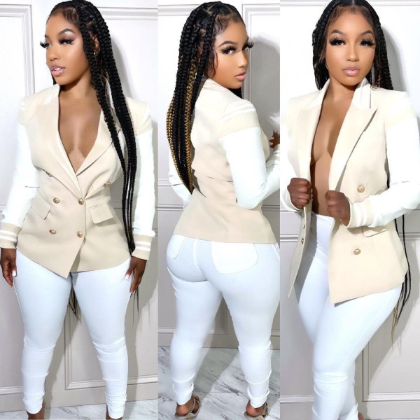 Women's lapel splicing suit button jacket commuter tight splicing pants set