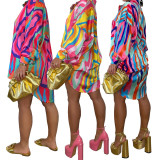 Fashion printed front short back long reflective shirt dress