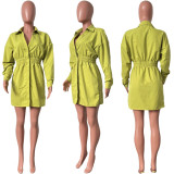 New Fashion V-Neck Short Skirt Temperament Slim High Waist Solid Drop Shoulder Sleeve Dress