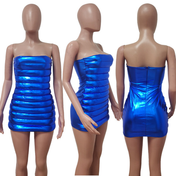 Women's sexy elastic cotton filled zipper warm elastic cotton padded bodice dress