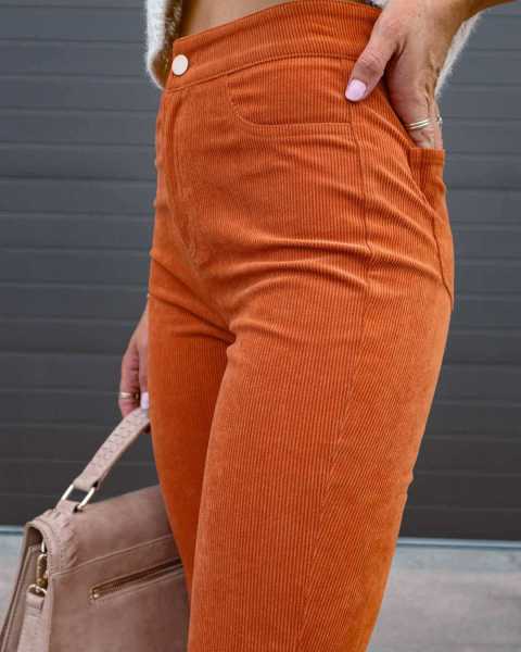 High waist pocket micro speaker solid corduroy fastener zipper trousers