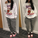 Fashion Casual Loose Long Sleeve Pants Alphabet Two Piece Bodysuit Pants Set Women's Dress