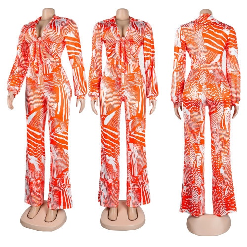 Printed strap two-piece trousers nightclub suit
