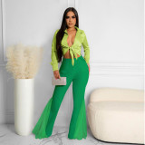 Sexy High Waist Slim Slim Versatile Mesh Patch Pocket Flare Pants