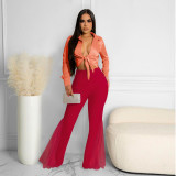 Sexy High Waist Slim Slim Versatile Mesh Patch Pocket Flare Pants
