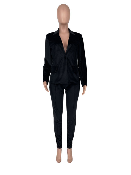 Sexy women's solid color dark V fashion suit two-piece set