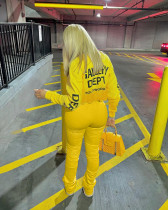 Sexy open navel long sleeve letter printed round neck