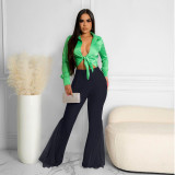 Sexy High Waist Slim Slim Versatile Mesh Patch Pocket Flare Pants