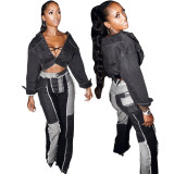 Flare wide leg splicing jeans