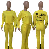 Sexy open navel long sleeve letter printed round neck