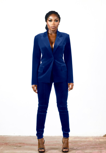 Sexy women's solid color dark V fashion suit two-piece set