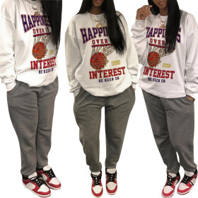 Fashion Casual Loose Long Sleeve Pants Alphabet Two Piece Bodysuit Pants Set Women's Dress