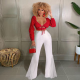 Sexy High Waist Slim Slim Versatile Mesh Patch Pocket Flare Pants
