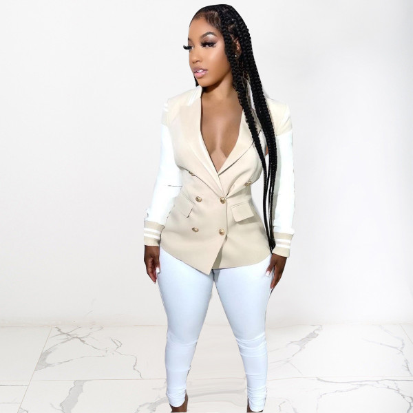 Women's lapel splicing suit button jacket commuter tight splicing pants set