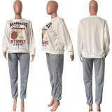 Fashion Casual Loose Long Sleeve Pants Alphabet Two Piece Bodysuit Pants Set Women's Dress