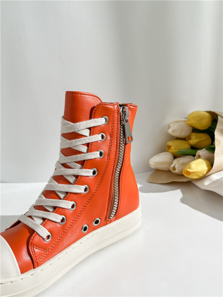 Orange thick soled high top shoes Candy colored student shoes lace up lovers' casual shoes