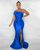 Women's sloping shoulder off the neck mercerized mop dress slit evening dress dress